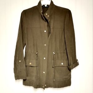 Zara Army Green Utility Jacket Size XS Drawstring Waist Snap Closure Pockets